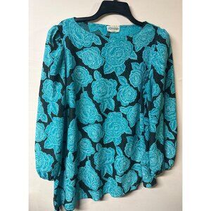 VTG Riccardo Women’s Blouse 16.5 Floral Made in USA Long Bell Sleeve Y2K cottage
